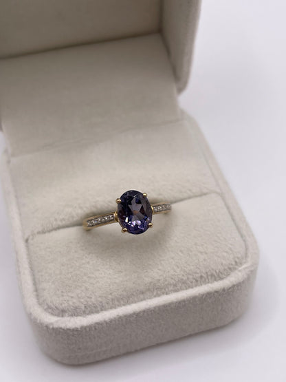 9ct gold iolite and diamond ring
