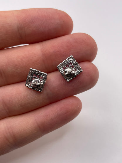 9ct white gold pink sapphire and diamond earrings