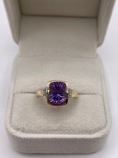 9ct gold amethyst and diamond ring