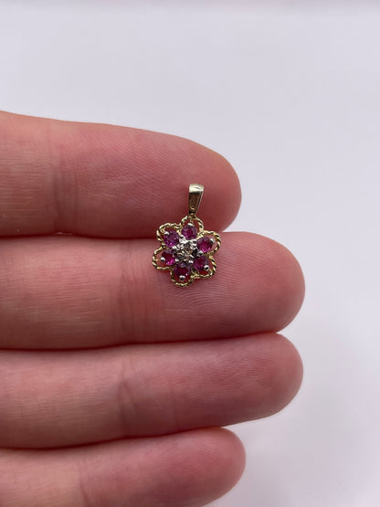 9ct gold ruby and diamond pendant