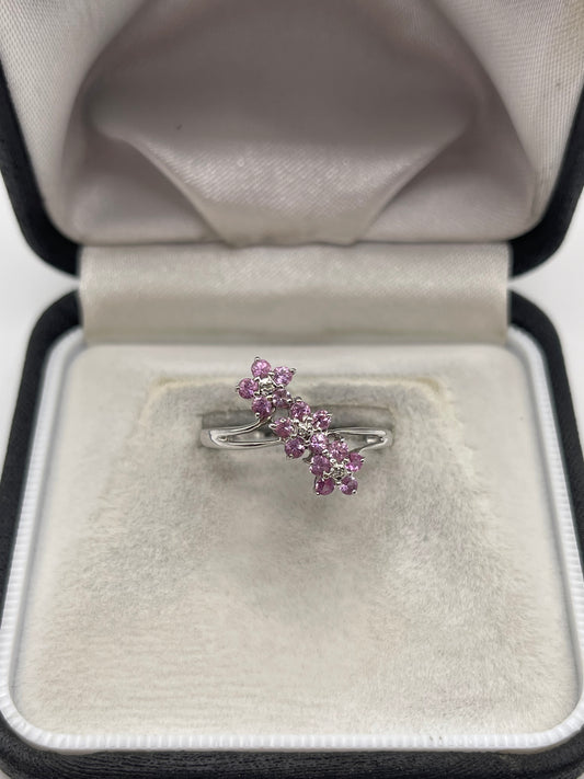 9ct white gold pink sapphire and diamond ring