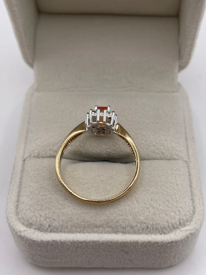 9ct gold fire opal and diamond ring