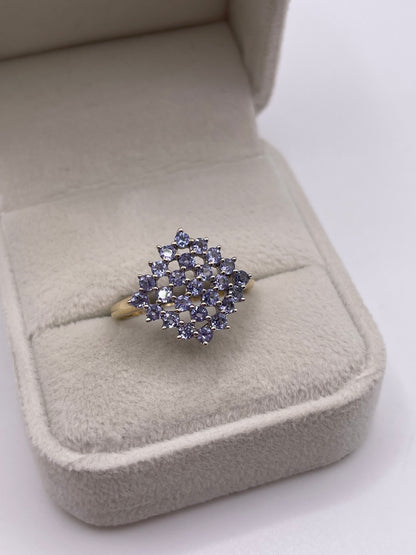 9ct gold tanzanite cluster ring