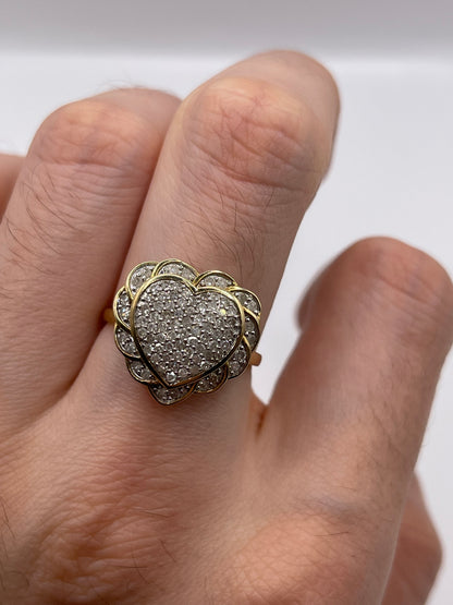 9ct gold diamond cluster heart ring