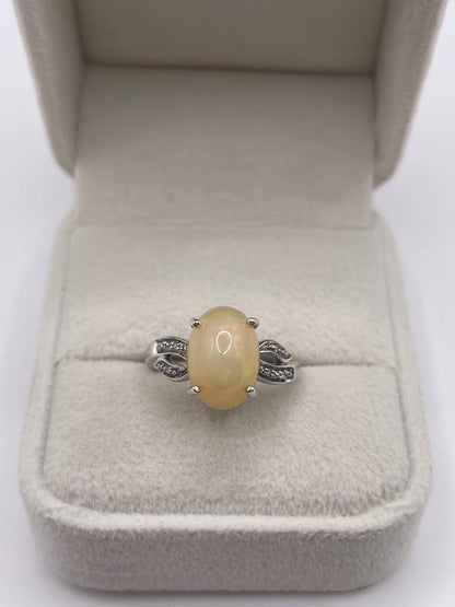 9ct white gold opal and diamond ring