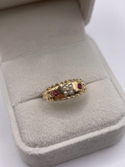 9ct gold ruby and pearl ring