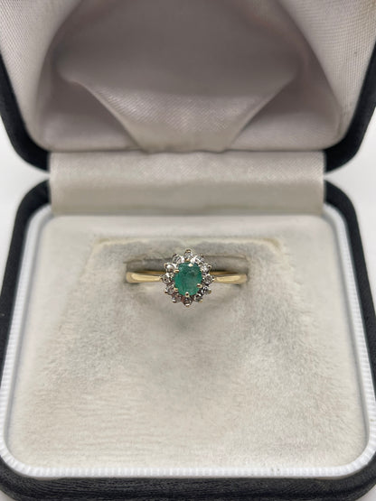 9ct gold emerald and diamond ring