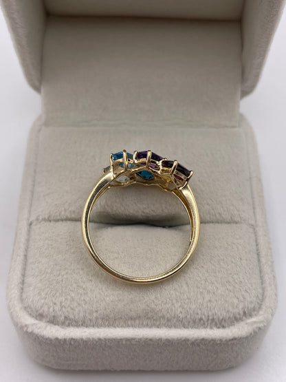 9ct gold multi gemstone cluster ring