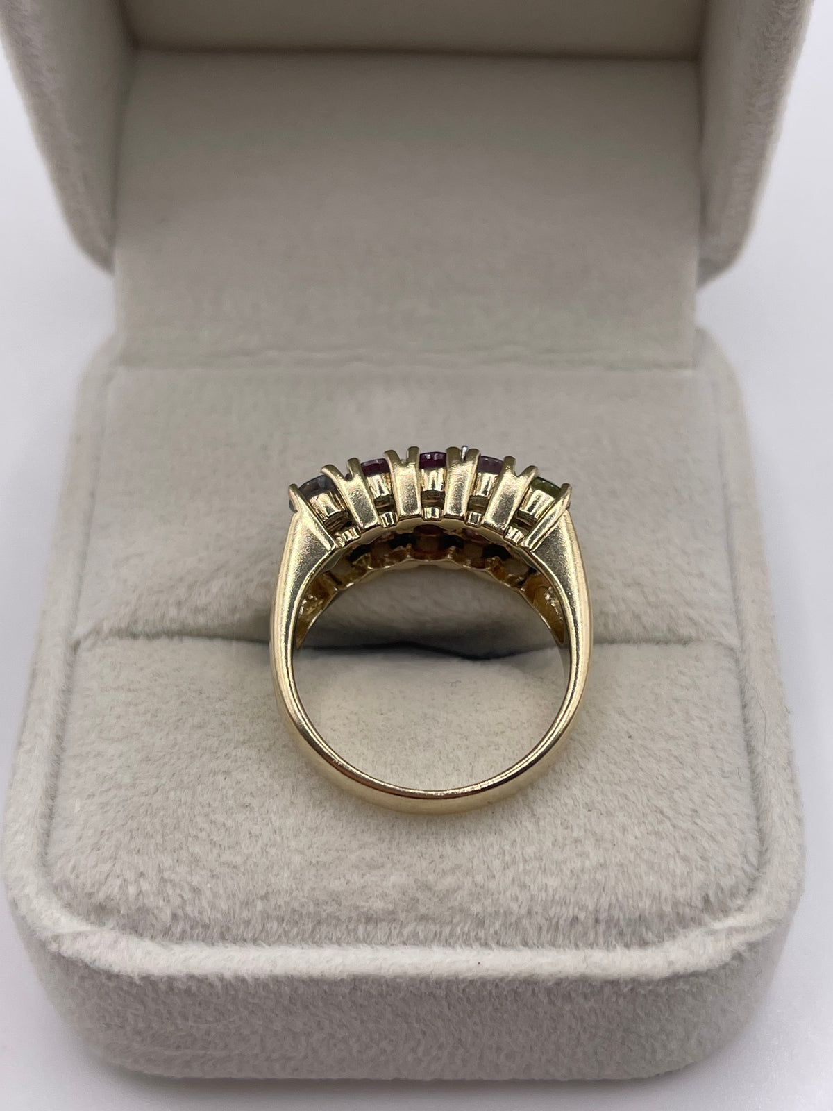 9ct gold multi coloured sapphire and diamond ring