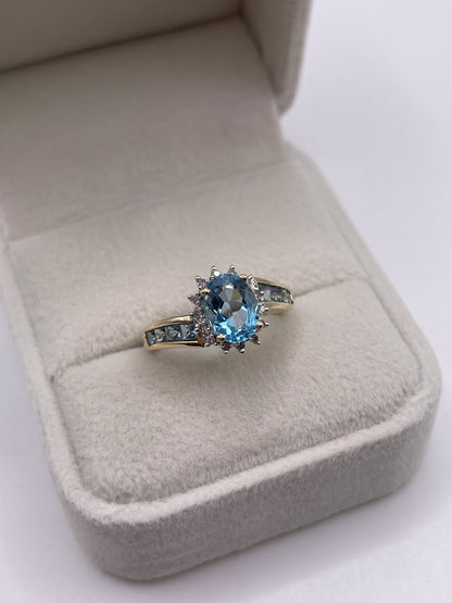 9ct gold blue topaz and diamond ring
