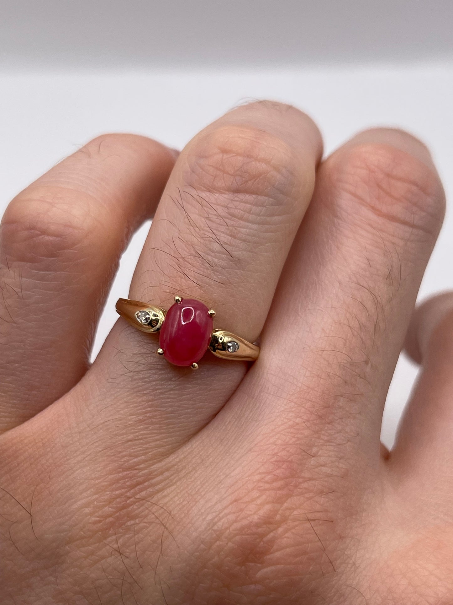 14ct gold cabochon gemstone and diamond ring