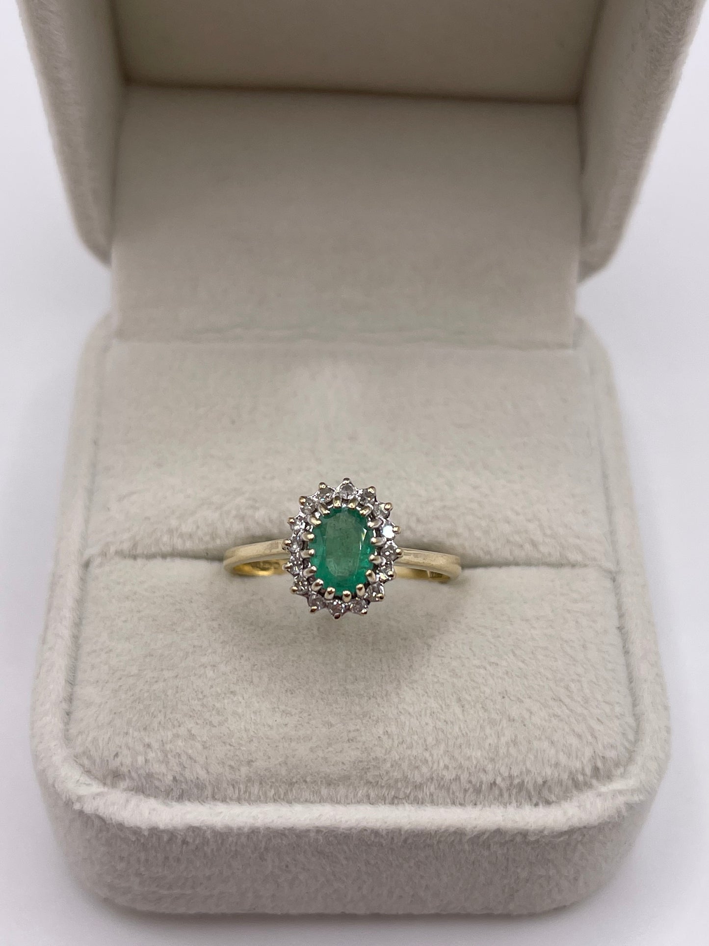 9ct gold emerald and diamond ring
