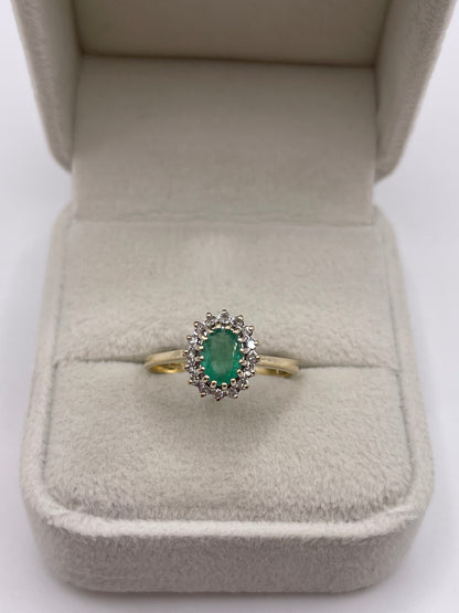 9ct gold emerald and diamond ring