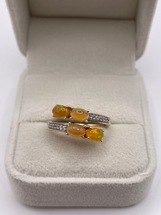9ct gold opal and zircon ring
