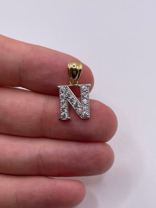 9ct gold cz initial N pendant