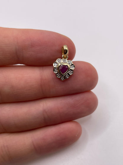 9ct gold ruby and diamond heart pendant