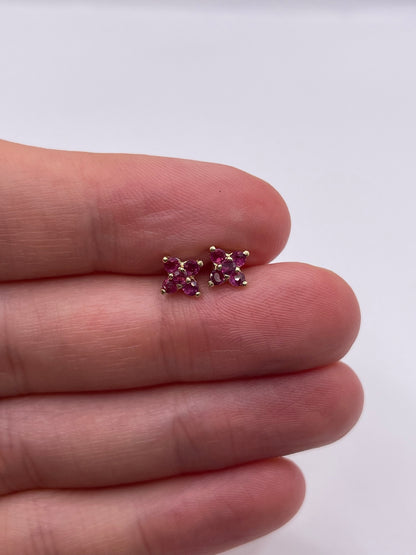 9ct gold ruby cluster earrings