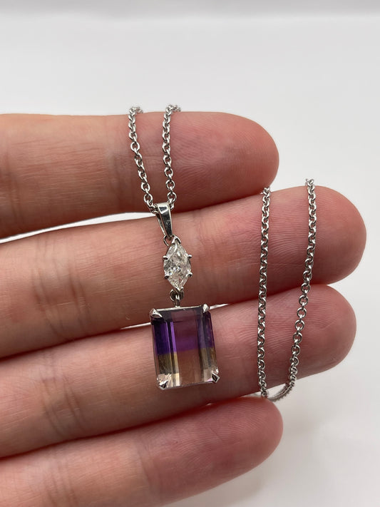 18ct white gold ametrine and diamond necklace