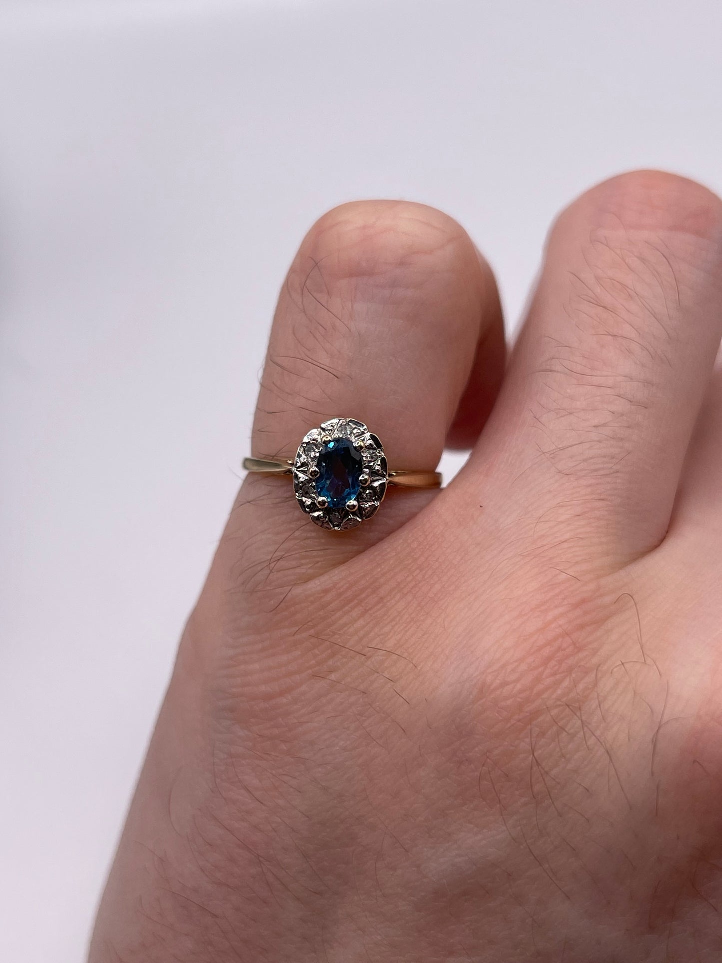 9ct gold blue topaz and diamond ring