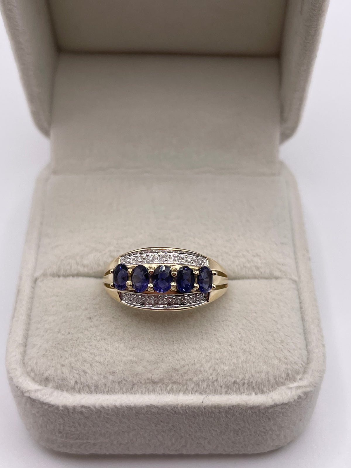 9ct gold iolite and diamond ring
