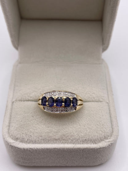 9ct gold iolite and diamond ring
