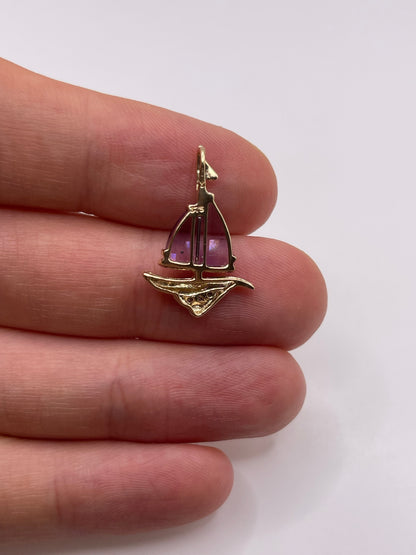 9ct gold amethyst and diamond boat pendant