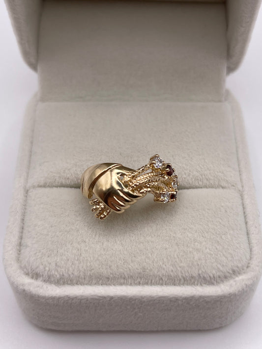 9ct gold garnet and cz hand ring