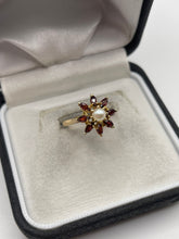 Load image into Gallery viewer, 9ct gold garnet and pearl ring
