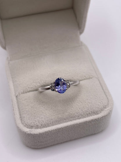 9ct white gold tanzanite and diamond ring