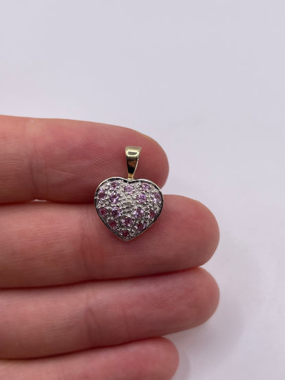 9ct gold pink topaz and diamond heart pendant