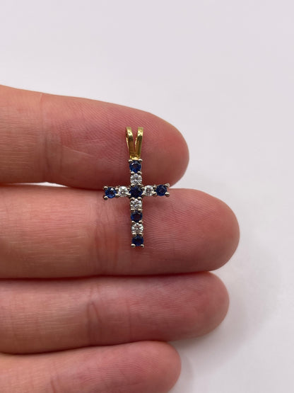 18ct gold sapphire and diamond cross pendant