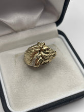Load image into Gallery viewer, 9ct gold garnet and diamond horse ring
