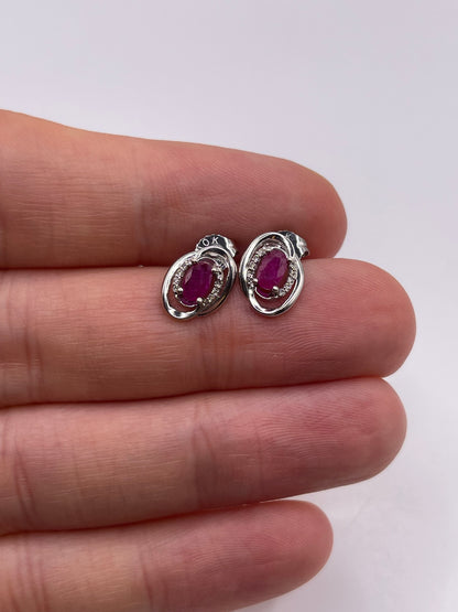 9ct white gold ruby and diamond earrings