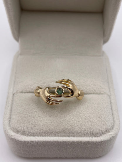 9ct gold emerald double hand ring
