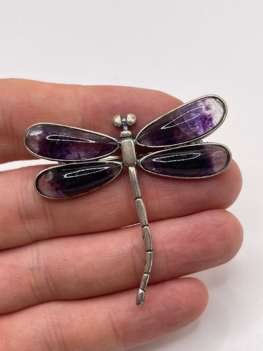 Silver blue John dragonfly brooch