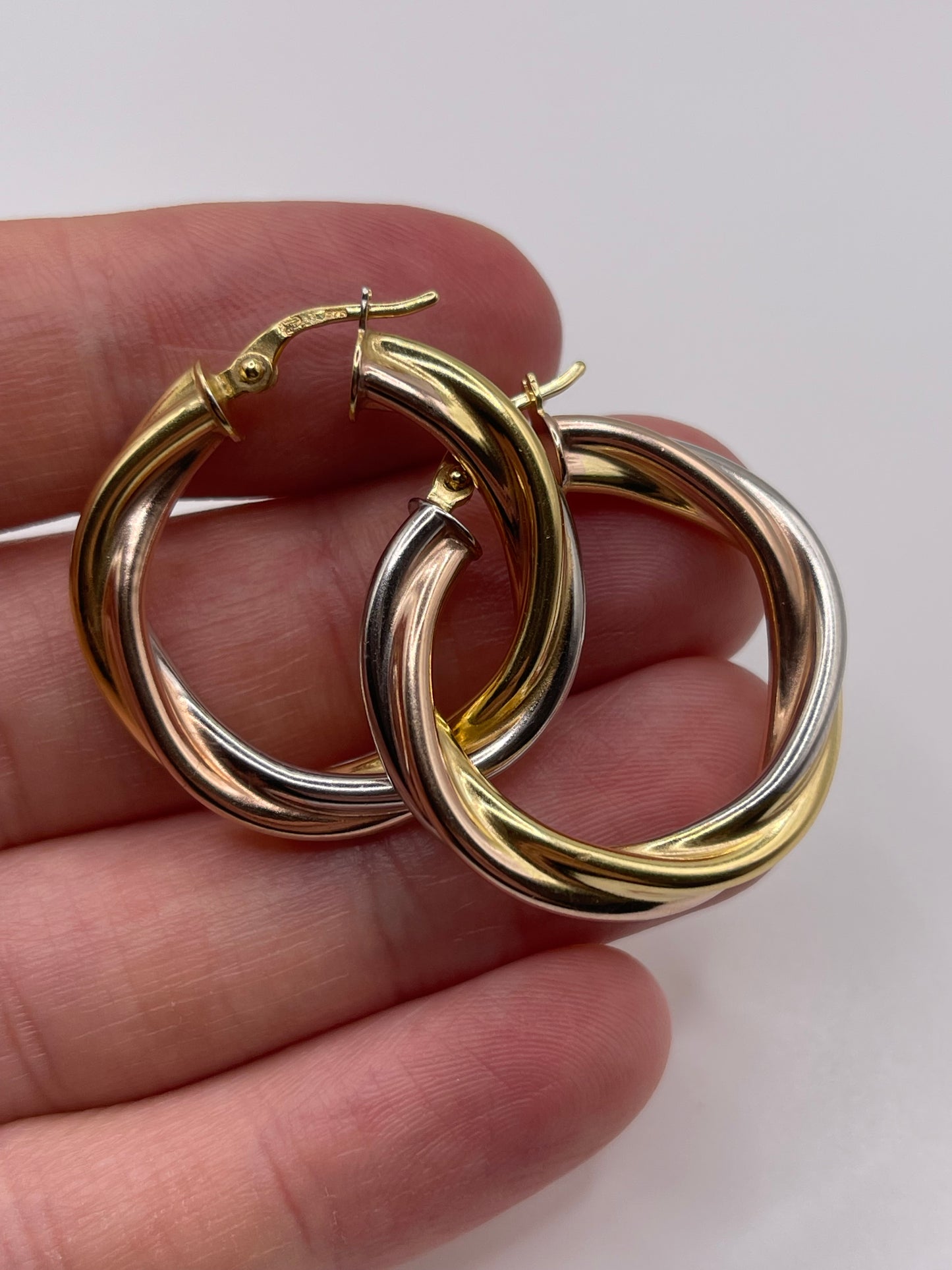 9ct tri gold creole earrings