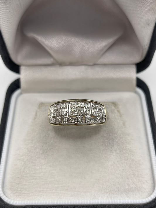 9ct gold diamond Greek key ring