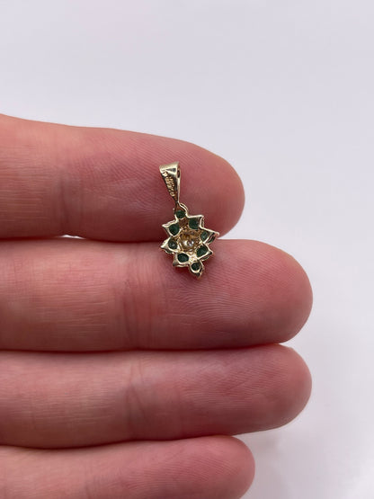9ct gold emerald and diamond pendant