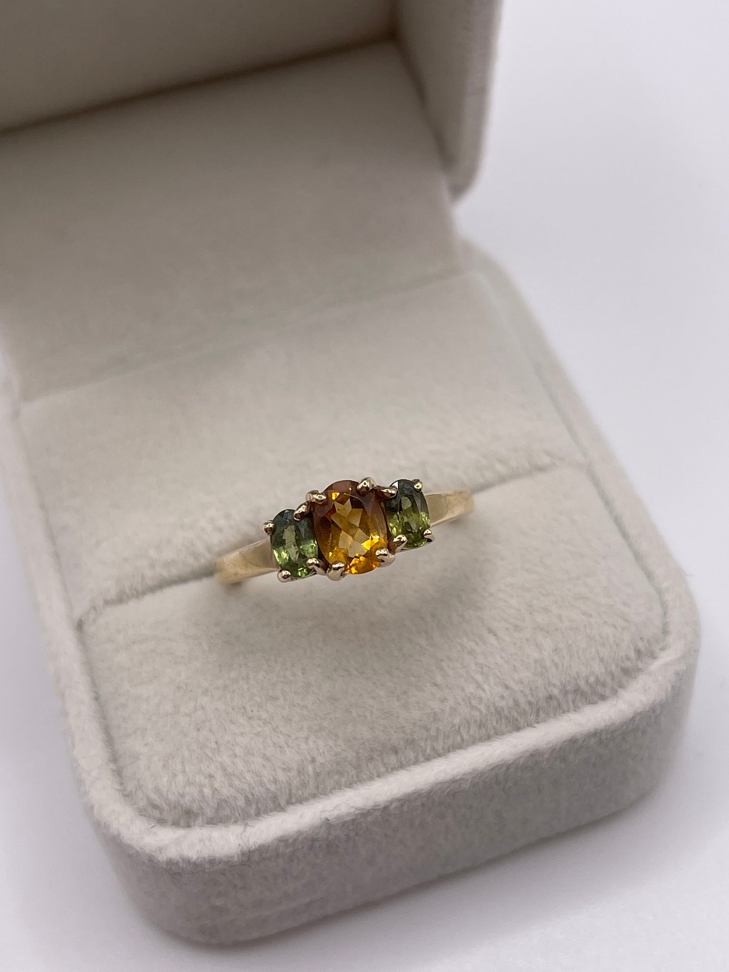 9ct gold citrine and green sapphire ring
