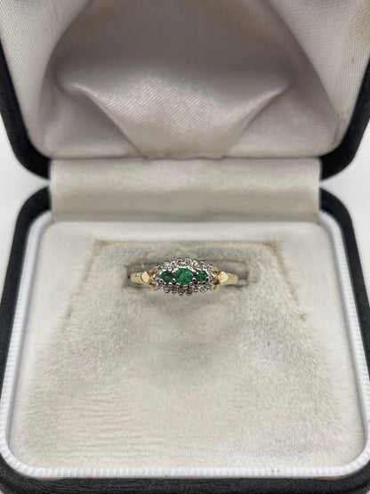 9ct gold emerald and diamond ring