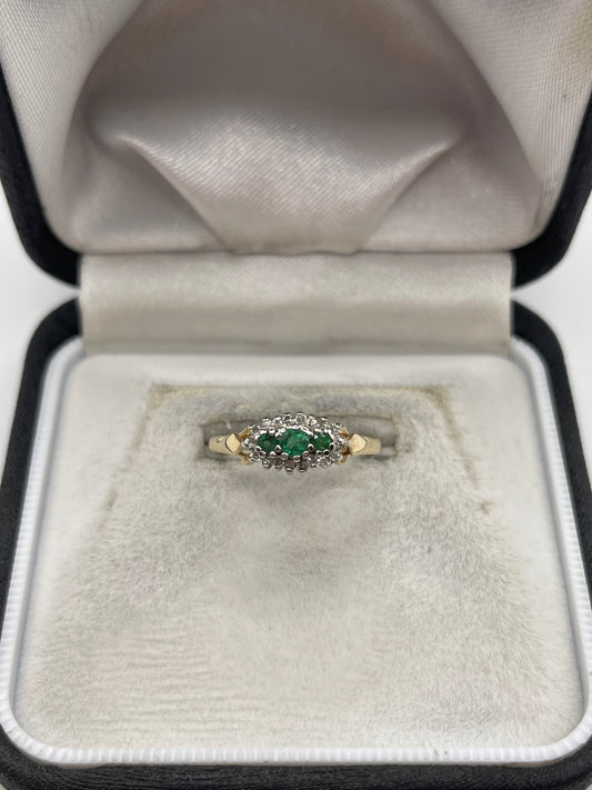 9ct gold emerald and diamond ring