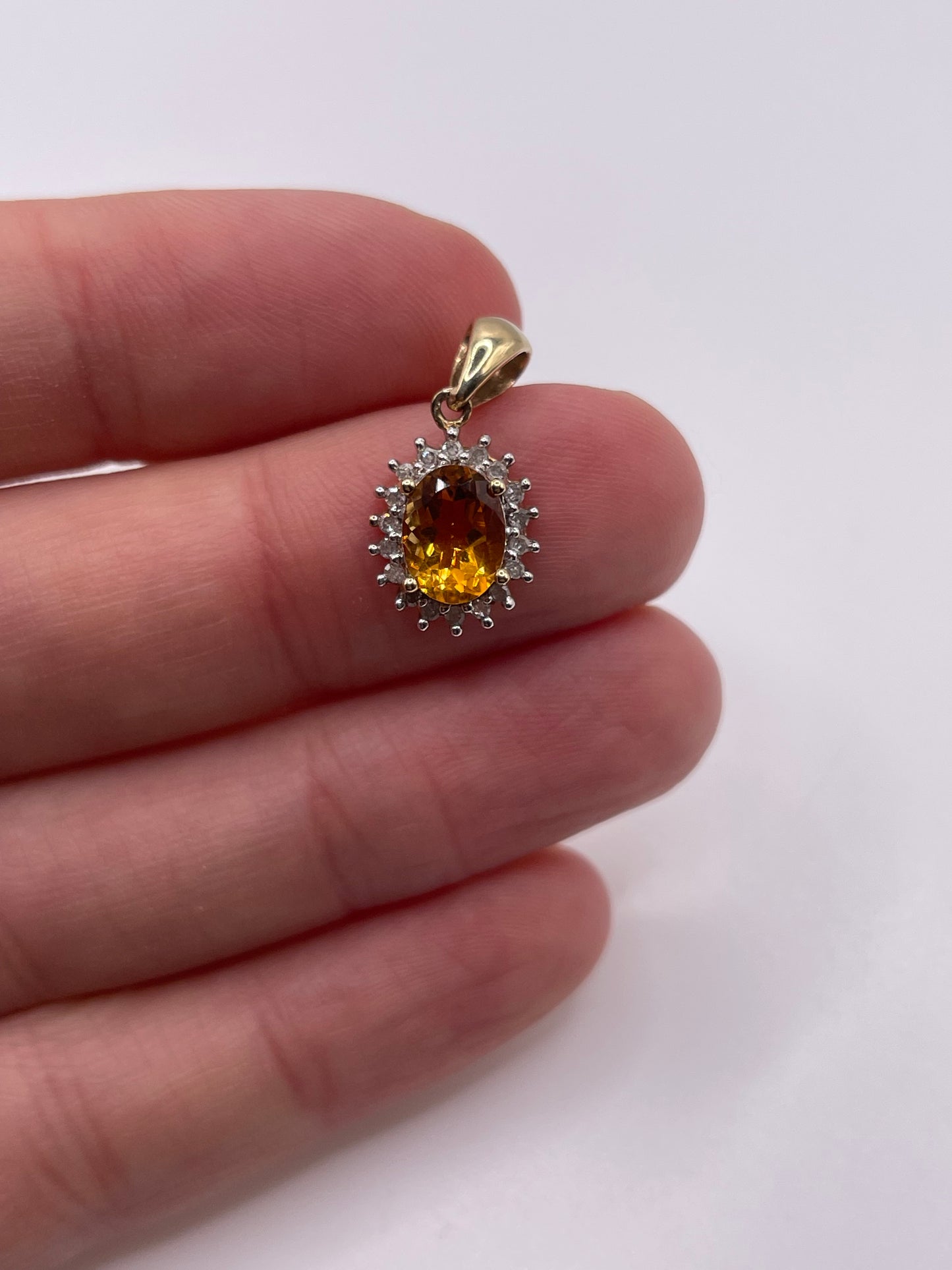 9ct gold citrine and diamond pendant