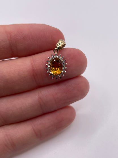 9ct gold citrine and diamond pendant