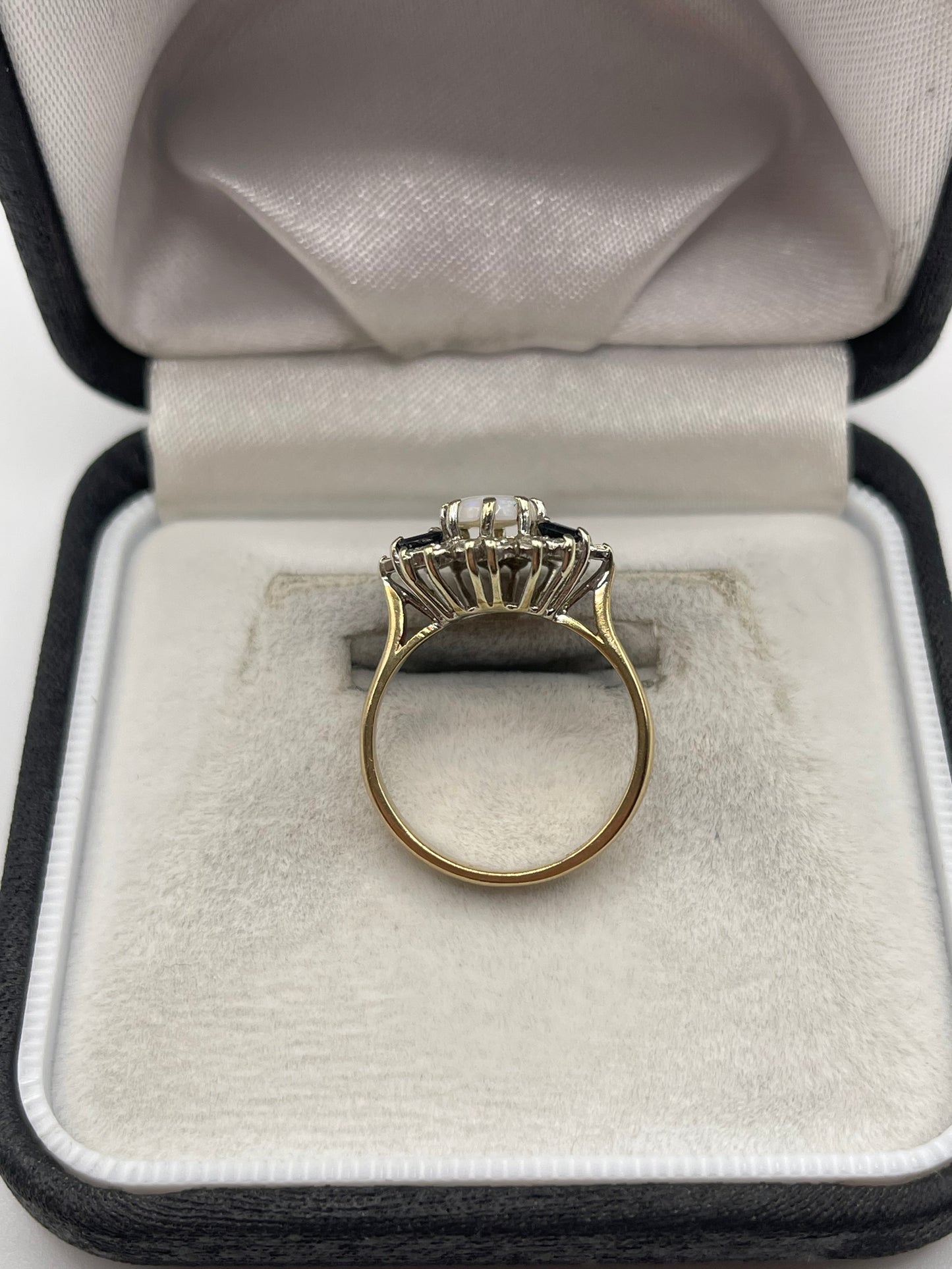 9ct gold opal, sapphire and diamond ring
