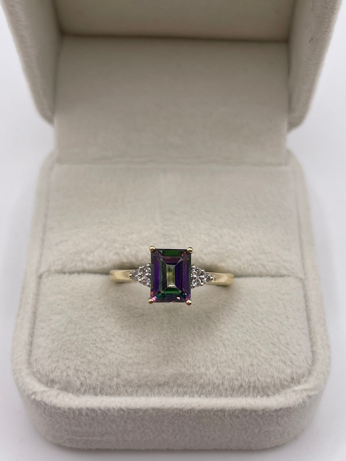 9ct gold mystic topaz and diamond ring