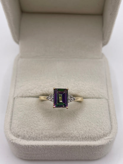9ct gold mystic topaz and diamond ring