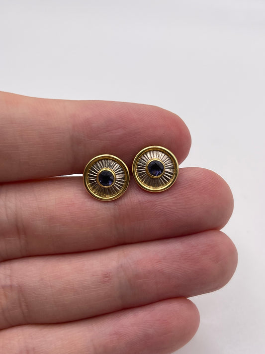 18ct two tone sapphire earrings