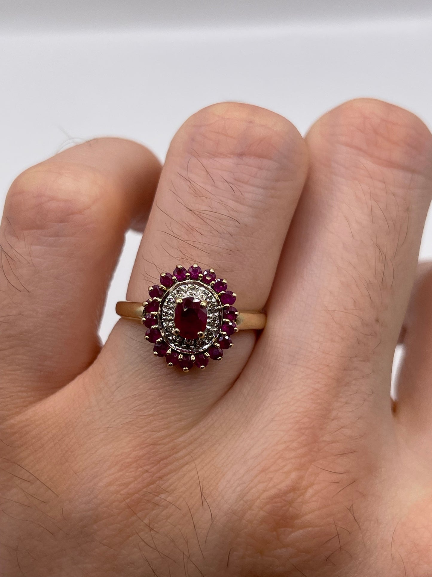 9ct gold ruby and diamond ring