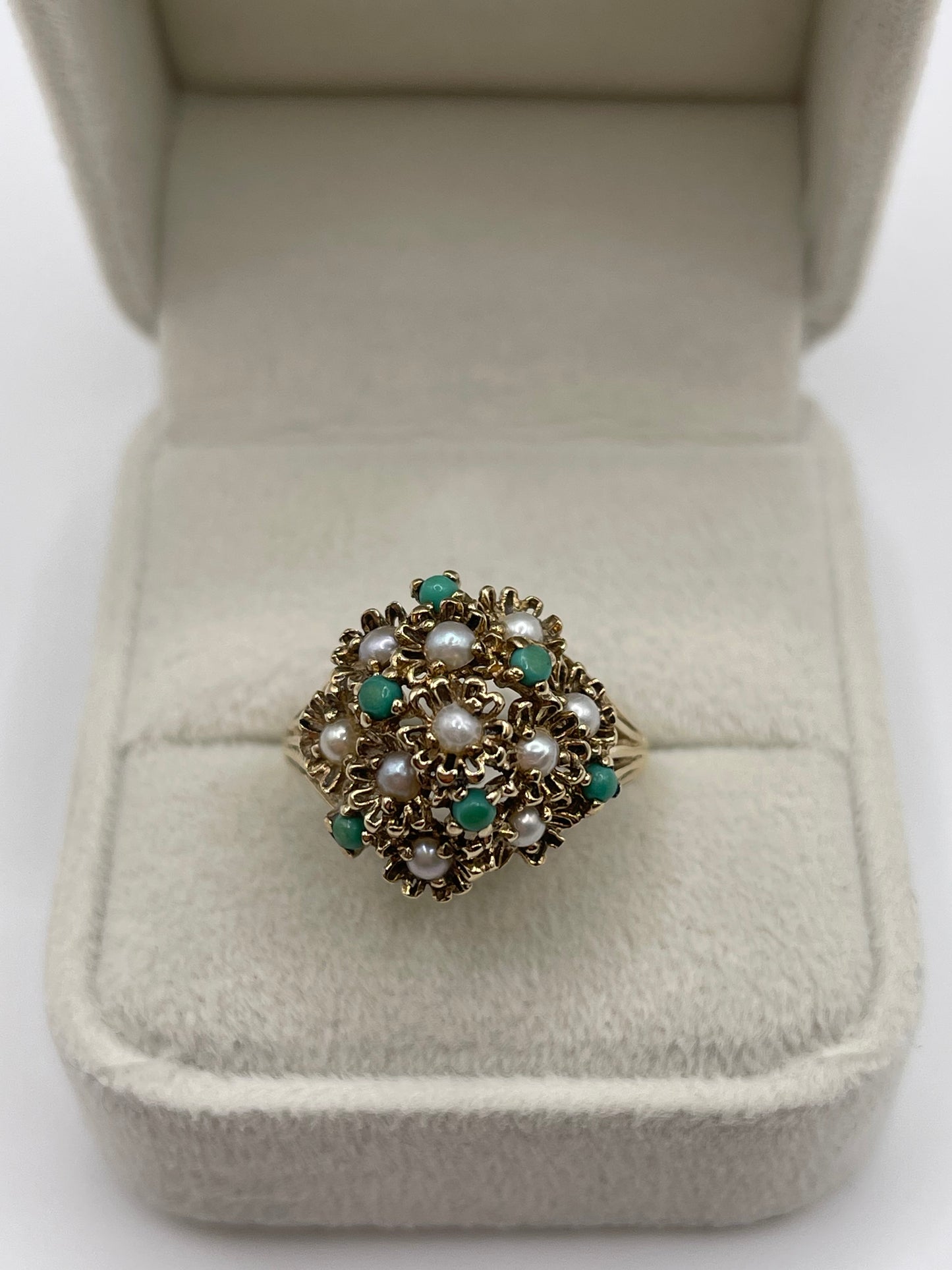 9ct gold pearl and turquoise ring
