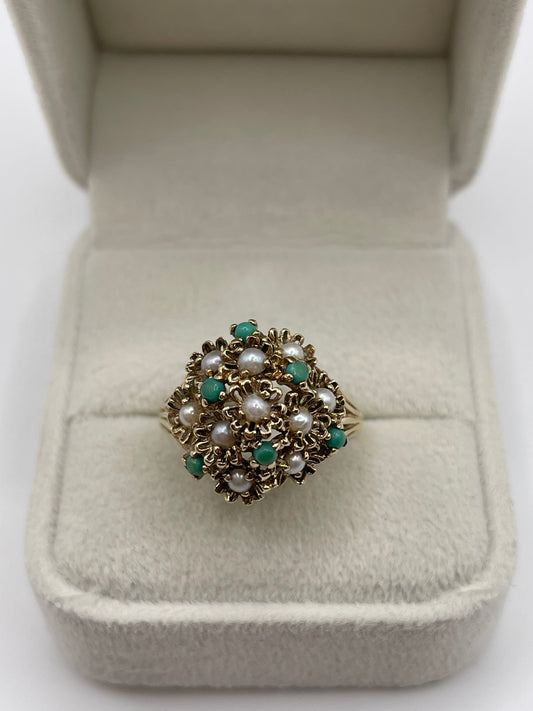 9ct gold pearl and turquoise ring